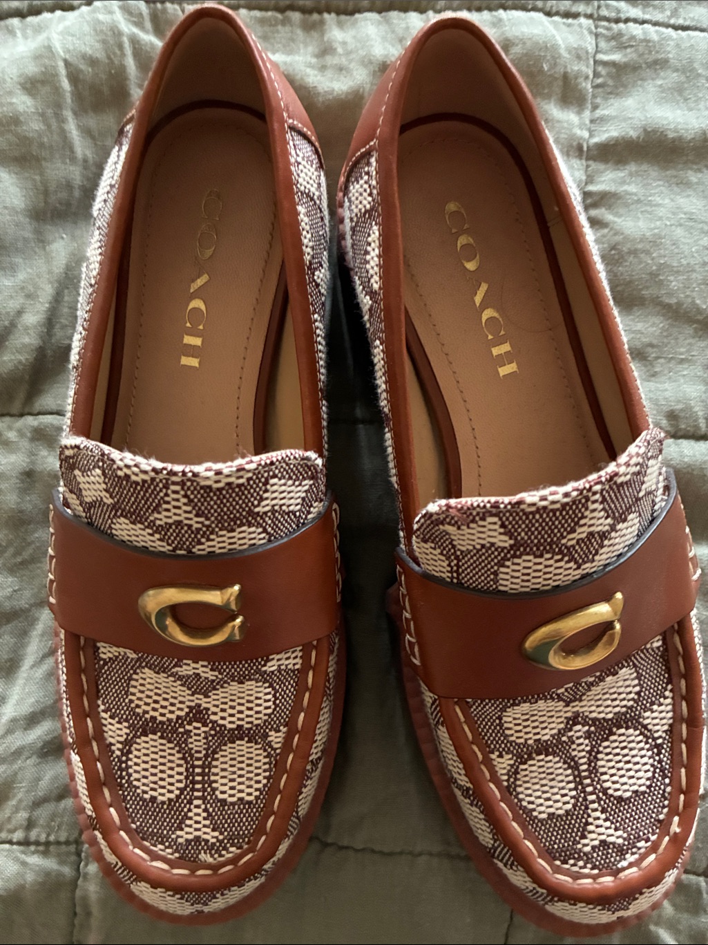Coach Brown And Cream Signature Canvas Loafers